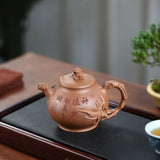 Zisha teapot LONG-LIFE MONKEY, handmade by artist Level 2, MU Ming-Long 穆明龙（L2-2019）稀有蟹黄段泥“灵猴献瑞“