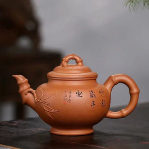 Zisha teapot Bamboo Xiao Ying, handmade by artist Level 2, MU Ming-Long 穆明龙（L2-2019）稀有蟹黄段泥"笑樱竹节" （收藏重器）