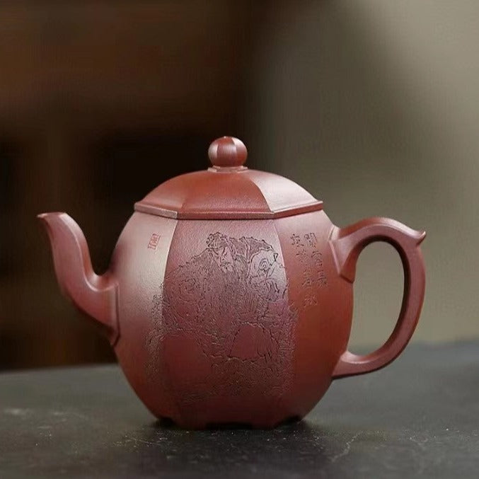 Zisha teapot Liu Fang Long Dan, handmade by artist Level 2, MU Ming-Long 穆明龙(L2-2019)老紫泥“六方龙蛋”