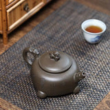 Zisha teapot LION, handmade by artist Level 3, YANG Fei 杨菲（L3-2021）紫砂厂墨绿泥 紫砂壶 “四足祥狮”