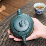Zisha teapot Qu Zhu, handmade by artist Level 3, YANG Fei 杨菲（L3-2021）民国绿泥 紫砂壶 “曲竹”
