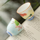 OVP white porcelain tasting cups, Flower Fairy shape hand-drawn 50ml 德化手绘白瓷花神杯