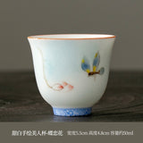 OVP white porcelain tasting cups, Flower Fairy shape hand-drawn 50ml 德化手绘白瓷花神杯