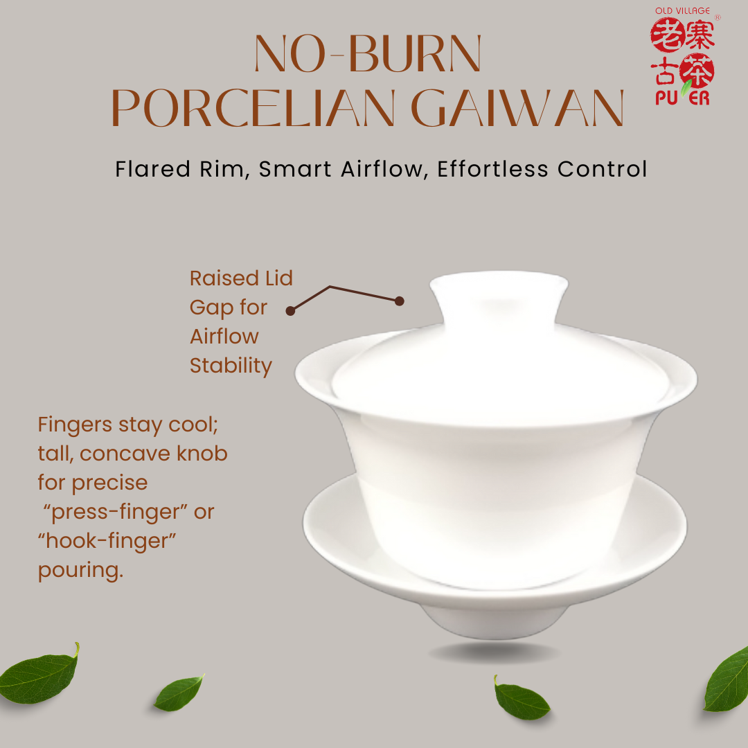OVP 不烫手盖碗｜外撇口沿设计 · 顺手出汤不蒸手 No-Burn Porcelain Gaiwan – Flared Rim, Smart Airflow, Effortless Control