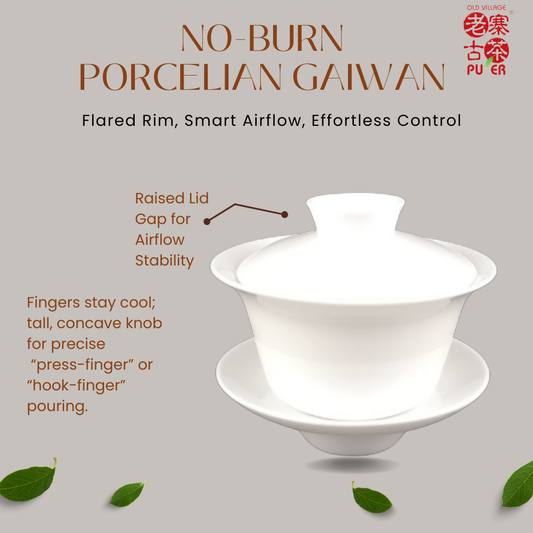 OVP 不烫手盖碗｜外撇口沿设计 · 顺手出汤不蒸手 No-Burn Porcelain Gaiwan – Flared Rim, Smart Airflow, Effortless Control