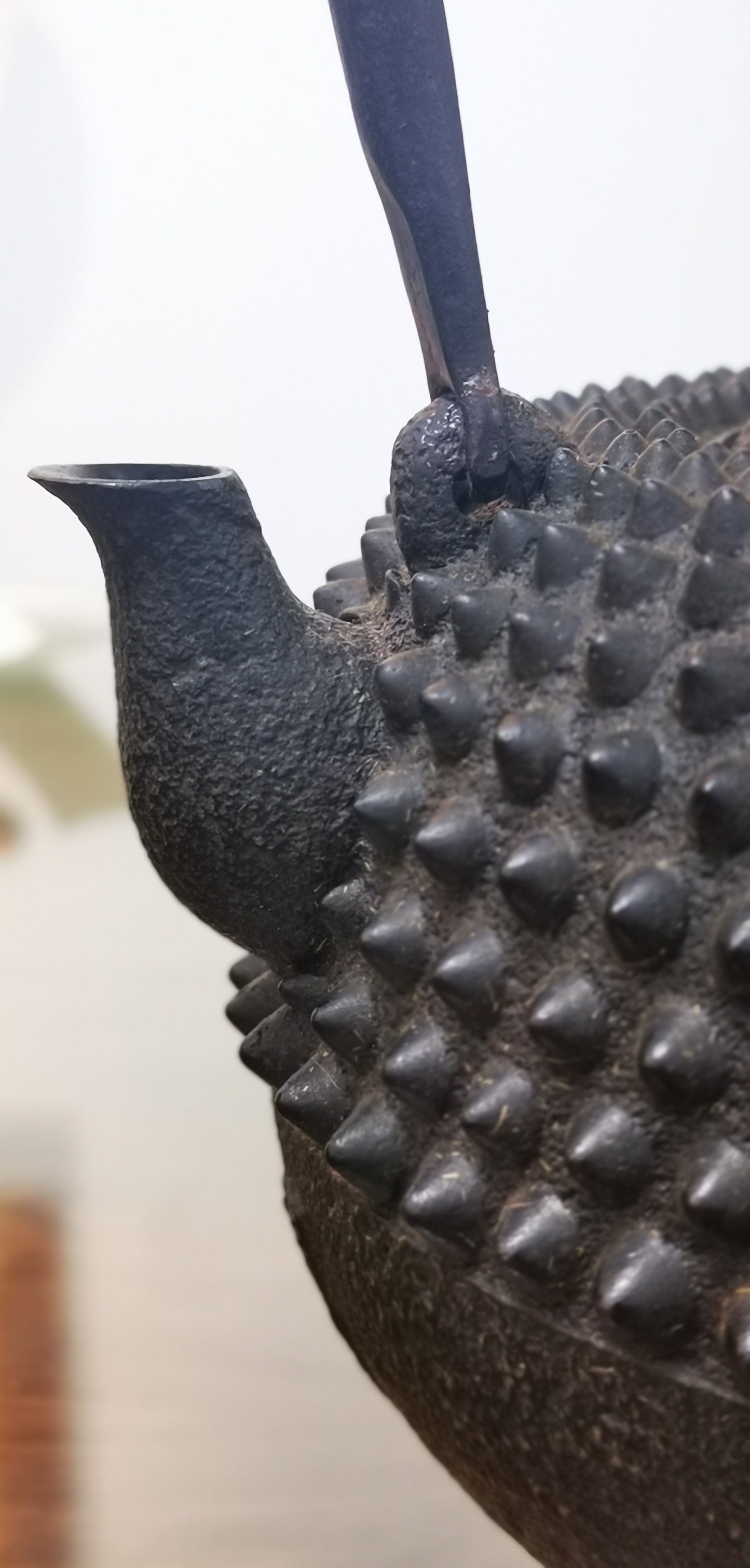 Japan Nanbu Satetsu Tetsubin, Koizumi Nizaemon, Ōarare Mon Ubaguchi Maru Gata 日本南部砂铁瓶，御釜屋 小泉仁左衛門 十代  大霰文姥口丸形鉄瓶 供箱