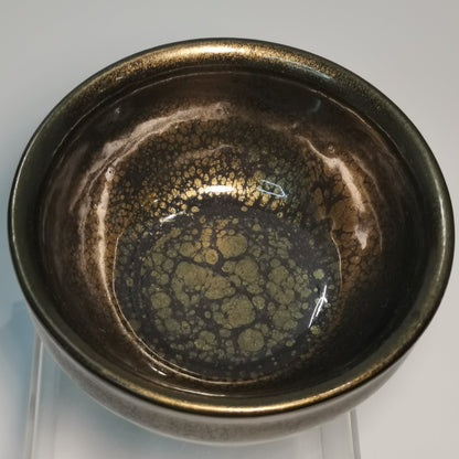 Huang Meijin Golden Oil Drop Incense-Burner Jianzhan Tenmoku Cha-wan HMJ040｜Jian Ware Tea Bowl with Certificate｜黄美金 金油滴香炉盏
