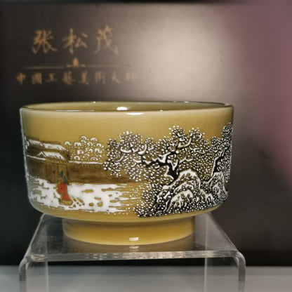 Zhang Songmao Jingdezhen Porcelain Tea Cup – Three Visits to the Thatched Cottage｜中国工艺美术大师 张松茂 · 三顾茅庐 风雪访贤 扳指杯