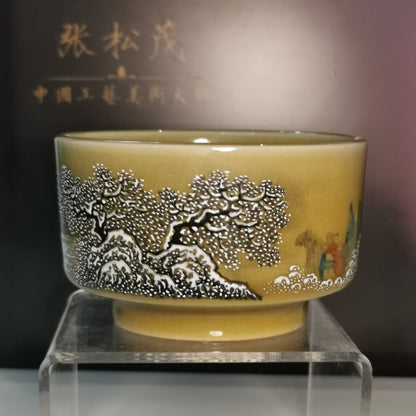 Zhang Songmao Jingdezhen Porcelain Tea Cup – Three Visits to the Thatched Cottage｜中国工艺美术大师 张松茂 · 三顾茅庐 风雪访贤 扳指杯
