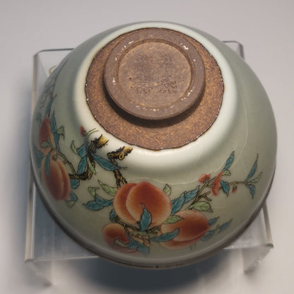 Yang Feiyan Hand-Painted Shoutao Jianzhan Tea Bowl YFY043｜Porcelain-Glazed Jian Ware with Certificate｜杨飞燕 手绘寿桃建盏