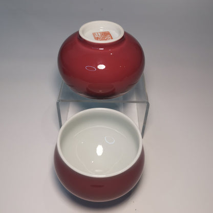 Fu Lu Shuang Zhi Warm Red Porcelain Cup Pair by Xiu Guangming｜2024 BRICS Official Event Gift｜修光明 福禄双至 暖红 福禄对杯