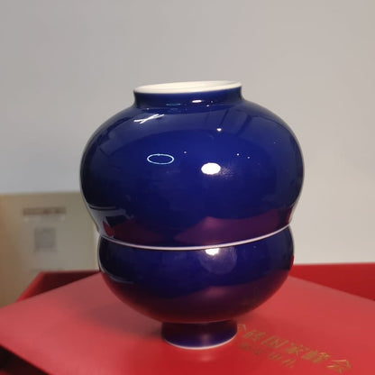 Fu Lu Shuang Zhi Ji Blue Porcelain Cup Pair by Xiu Guangming｜2024 BRICS Official Event Gift｜修光明 福禄双至 霁蓝 福禄对杯