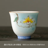 OVP white porcelain tasting cups, Flower Fairy shape hand-drawn 50ml 德化手绘白瓷花神杯