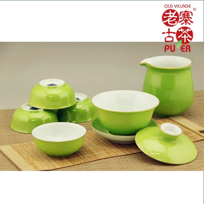 Porcelain Tea set of 6s from Jing De Zhen 景德镇 宝瓷林 六件套装 高级礼品茶具苹果绿 - Old Village Puer 老寨古茶
