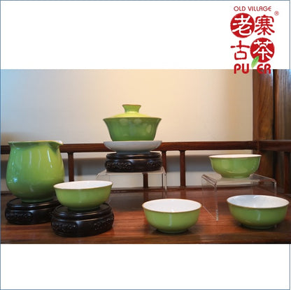 Porcelain Tea set of 6s from Jing De Zhen 景德镇 宝瓷林 六件套装 高级礼品茶具苹果绿 - Old Village Puer 老寨古茶