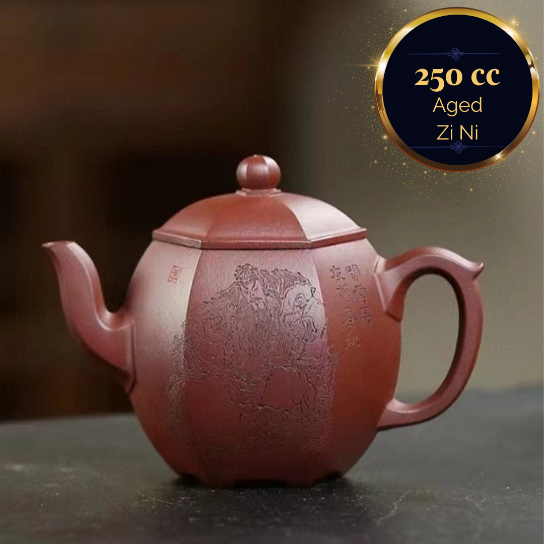 Zisha teapot Liu Fang Long Dan, handmade by artist Level 2, MU Ming-Long 穆明龙（L2-2019）老紫泥“六方龙蛋”