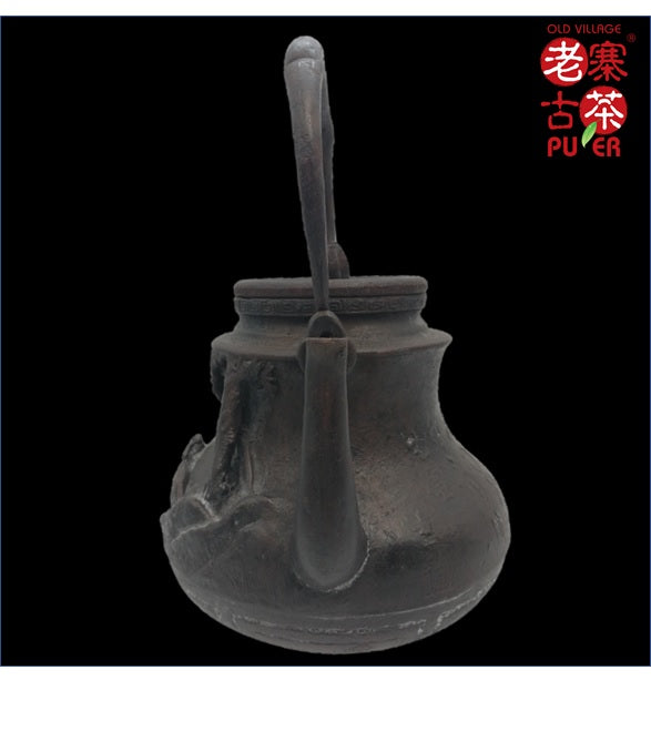 Japan Kyoto Tetsubin, Rynbundo 日本京都老铁瓶，龍文堂 大國寿朗 獣紋瓢子形 - Old Village Puer 老寨古茶