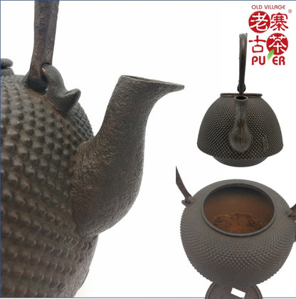 Japan Nanbu Tetsubin, Koizumi Nizaemon 日本南部铁瓶，御釜屋 小泉仁左衛門 八代 霰文丸形 供箱 - Old Village Puer 老寨古茶