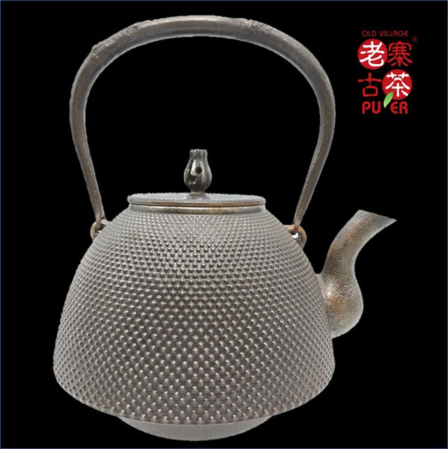 Japan Nanbu Satetsu Tetsubin, 日本南部砂铁瓶，盛冈三严堂 南部形 霰纹 - Old Village Puer 老寨古茶