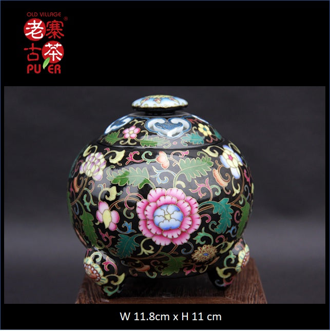 Porcelain Incense Burner from Jing De Zhen Kangxi Famille Rose 景德镇 宝瓷林 黑地珐琅彩 香炉 - Old Village Puer 老寨古茶