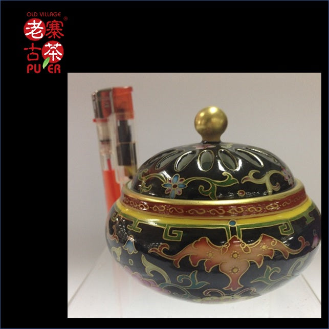 Porcelain Incense Burner from Jing De Zhen Kangxi Famille Rose 景德镇 宝瓷林 黑地珐琅彩 香炉 - Old Village Puer 老寨古茶