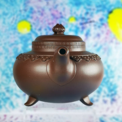 宜兴紫砂壶 紫泥 三脚云肩如意 曹兰芳 国家级高级工艺美术师 作品