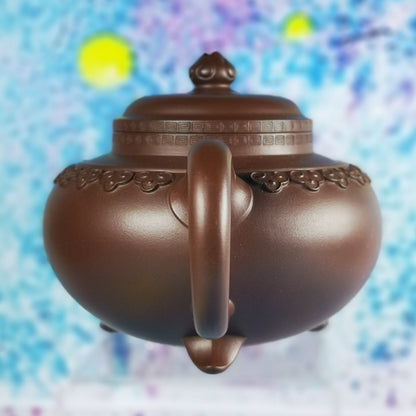 宜兴紫砂壶 紫泥 三脚云肩如意 曹兰芳 国家级高级工艺美术师 作品