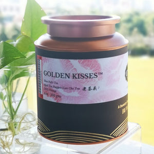 GOLDEN KISSES® Old Village Shou PuEr Tea, Aged Tea Nuggets in tin