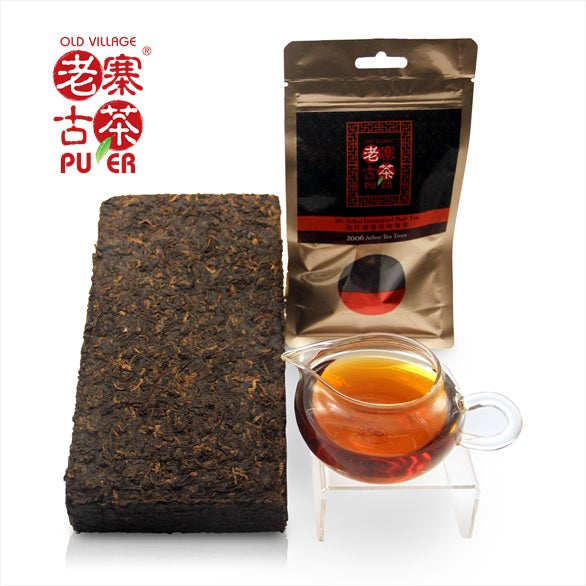 Mt. Hekai fermented PuEr tea cake (Brick), arbor trees, 2006 贺开山 老树普洱熟茶 - Old Village Puer 老寨古茶