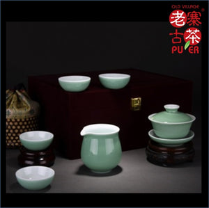 Porcelain Tea set of 6s from Jing De Zhen 景德镇 宝瓷林 六件套装 高级礼品茶具 豆青 - Old Village Puer 老寨古茶