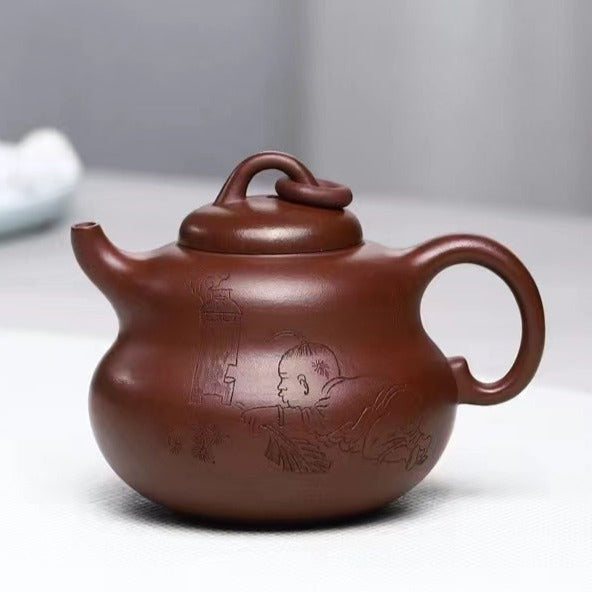 龙血砂 福禄（葫芦）紫砂壶 国家级 工艺美术员 朱丽萍 Yixing Zisha teapot handmade by artist Level 5, ZHU Li-Ping（L5-2012）Dragon Blood (Jiang Po Ni) Calabash (HU LU) Shape