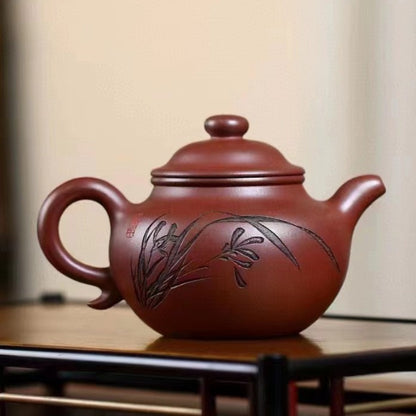 Zisha teapot Lian Zi, handmade by artist Level 2, MU Ming-Long 穆明龙（L2-2019）龙血砂 莲子
