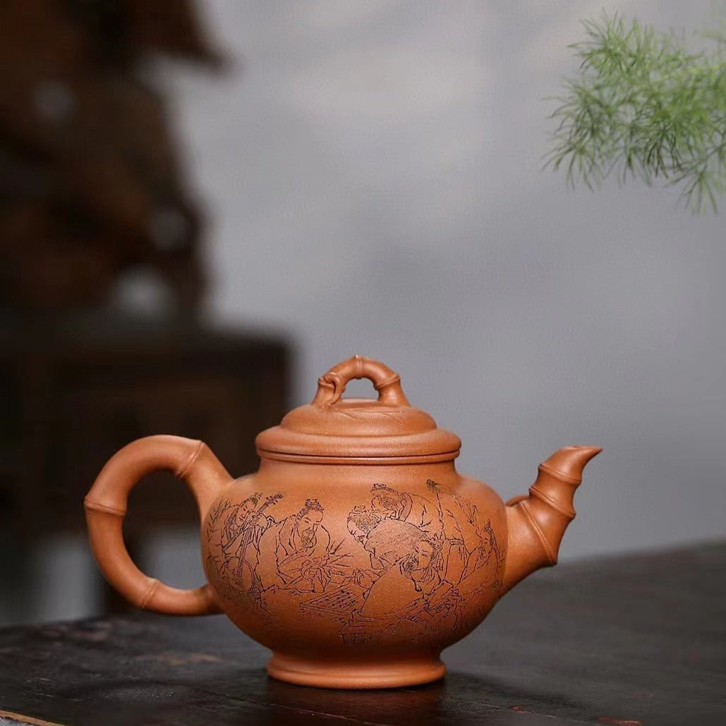 Zisha teapot Bamboo Xiao Ying, handmade by artist Level 2, MU Ming-Long 穆明龙（L2-2019）稀有蟹黄段泥"笑樱竹节" （收藏重器）
