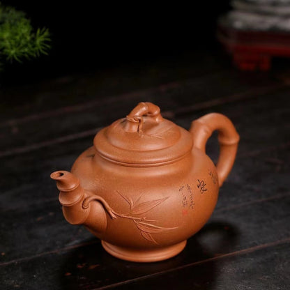 Zisha teapot Bamboo Xiao Ying, handmade by artist Level 2, MU Ming-Long 穆明龙（L2-2019）稀有蟹黄段泥"笑樱竹节" （收藏重器）