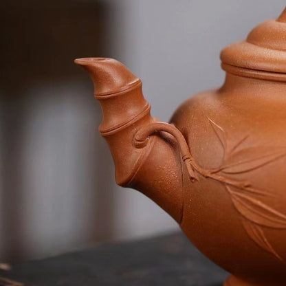 Zisha teapot Bamboo Xiao Ying, handmade by artist Level 2, MU Ming-Long 穆明龙（L2-2019）稀有蟹黄段泥"笑樱竹节" （收藏重器）