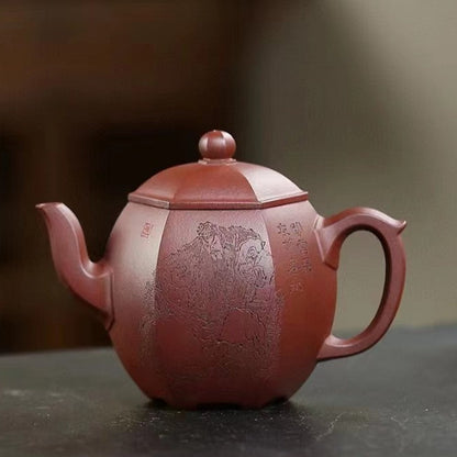 Zisha teapot Liu Fang Long Dan, handmade by artist Level 2, MU Ming-Long 穆明龙（L2-2019）老紫泥“六方龙蛋”