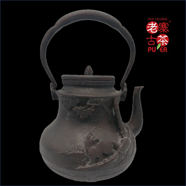 Japan Kyoto Tetsubin, Rynbundo 日本京都老铁瓶，龍文堂 大國寿朗 獣紋瓢子形 - Old Village Puer 老寨古茶