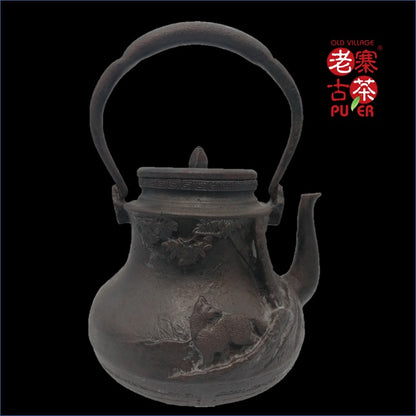 Japan Kyoto Tetsubin, Rynbundo 日本京都老铁瓶，龍文堂 大國寿朗 獣紋瓢子形 - Old Village Puer 老寨古茶