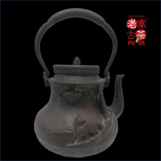 Japan Kyoto Tetsubin, Rynbundo 日本京都老铁瓶，龍文堂 大國寿朗 獣紋瓢子形 - Old Village Puer 老寨古茶