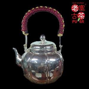 Japan Silver Kettle 日本纯银壶，湯沸 銀瓶 阿古陀型 - Old Village Puer 老寨古茶