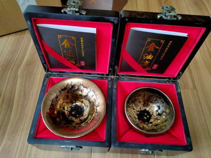 Tenmoku Cha-wan from Fujian China, Jianzhan, Jian Ware, 24K Gold Glazed 黄金24K 建盏 品茗茶碗